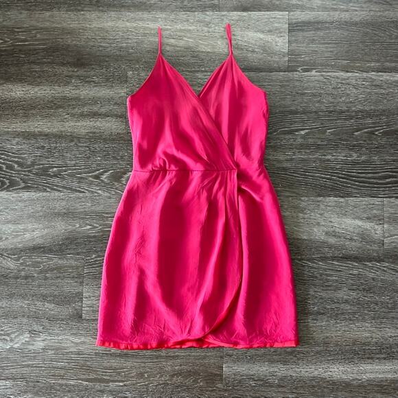 Lavender Brown Silk Hot Pink Faux Wrap Mini Dress Size S Made in USA - Picture 9 of 12